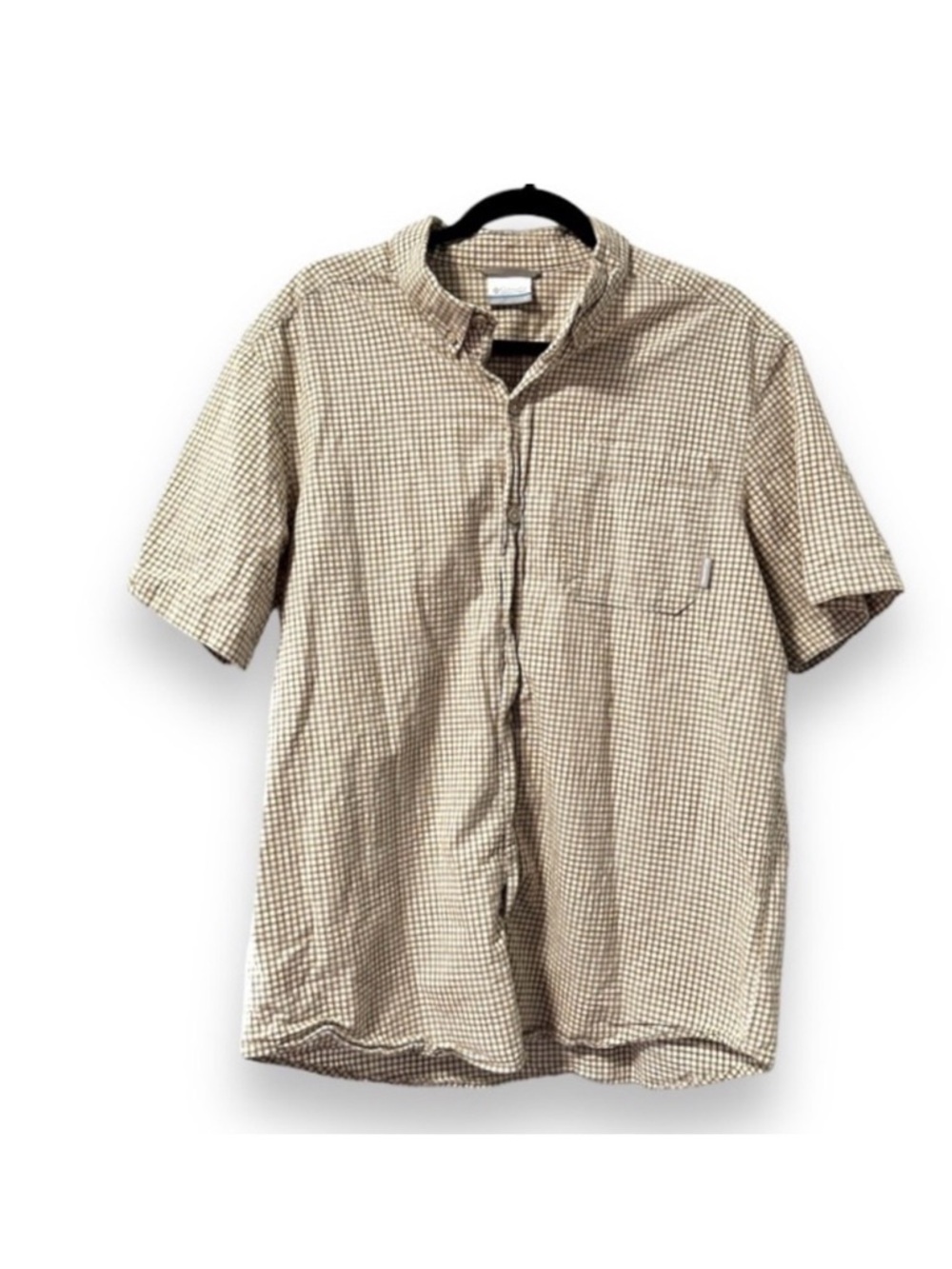 Columbia Tan and White Plaid Short Sleeve Button Down Men’s Size Large Gorpcore